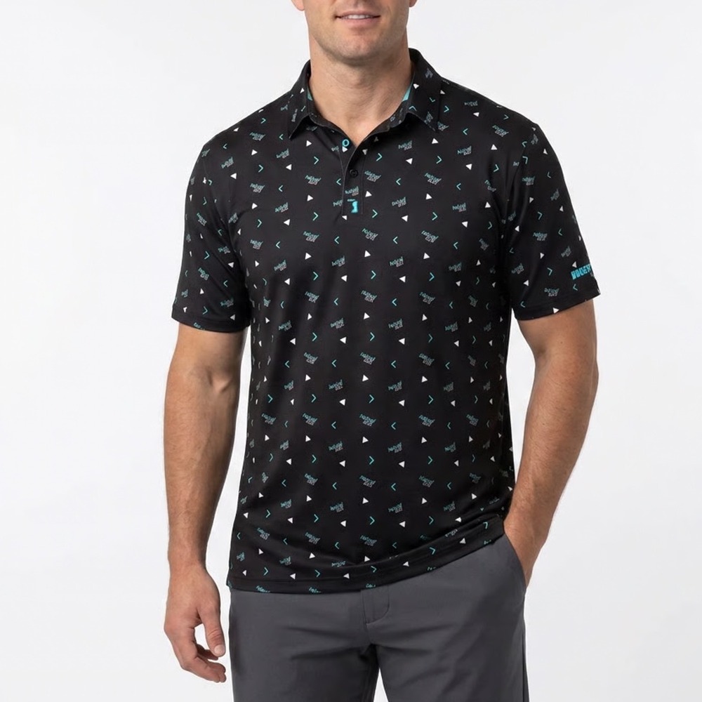 Bogeybros Polo Shirt Mens 2XL Black Printed Stretch Short Sleeve Golf Tennis